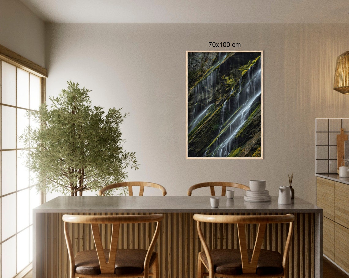 Silky Long Exposure Waterfall Streaming Down Moss Covered Rock Poster - Image 3