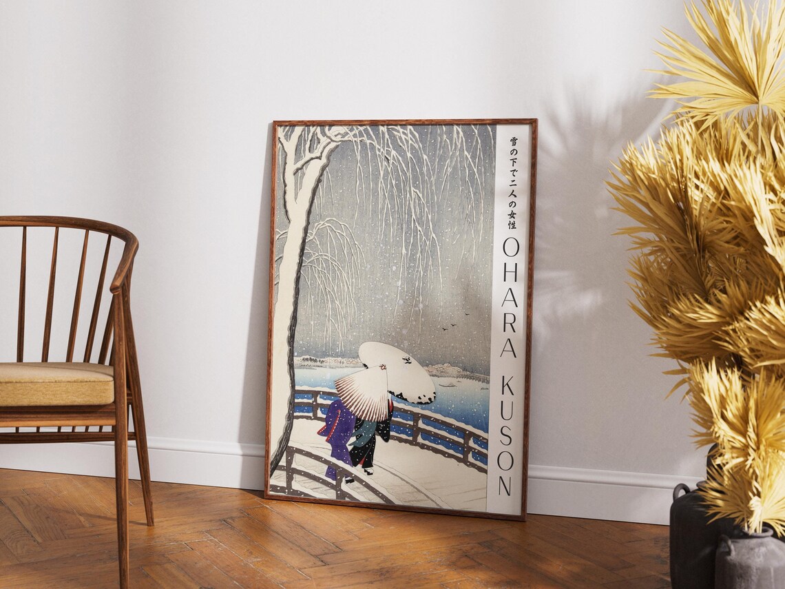 Ohara Koson Two Women In Snow Japanese Winter Woodblock Poster