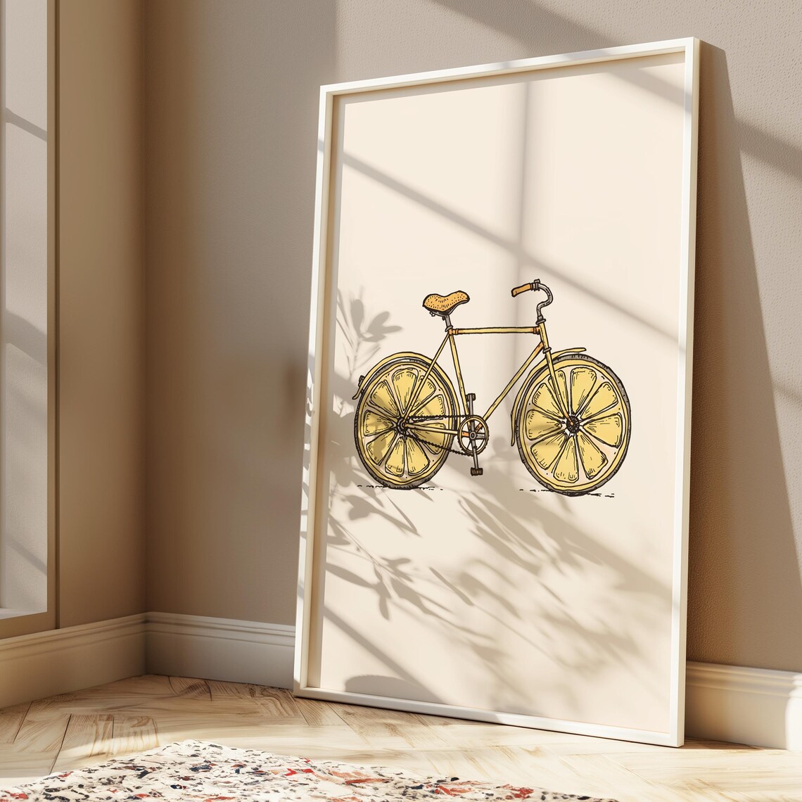 Lemon Print Bicycle Poster, Fun Kitchen Wall Art