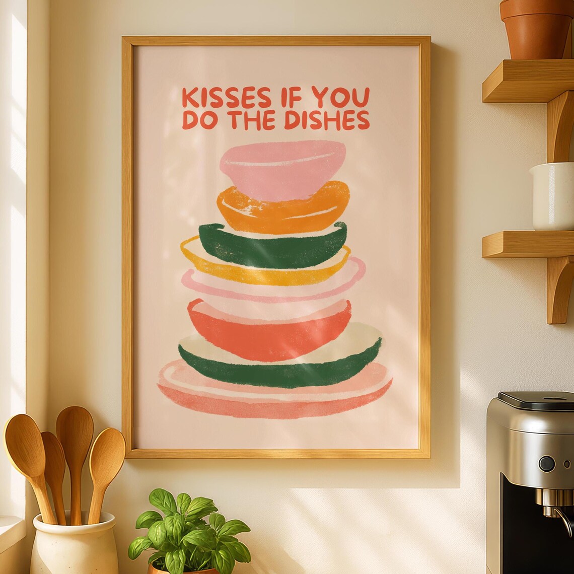 For Kisses, The Dishes Funny Kitchen Art Print