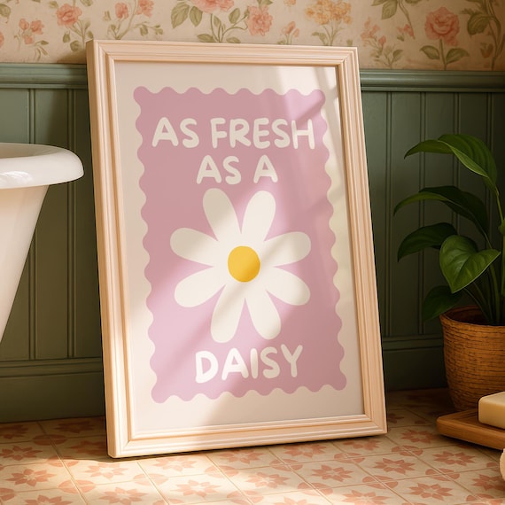 Bathroom Daisy Art Print, Cute Floral Decor