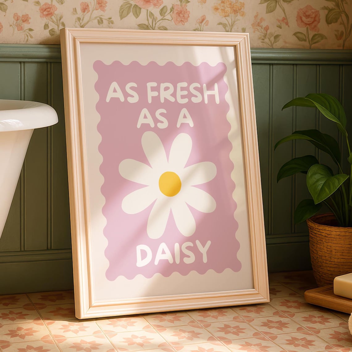 Bathroom Daisy Art Print, Cute Floral Decor