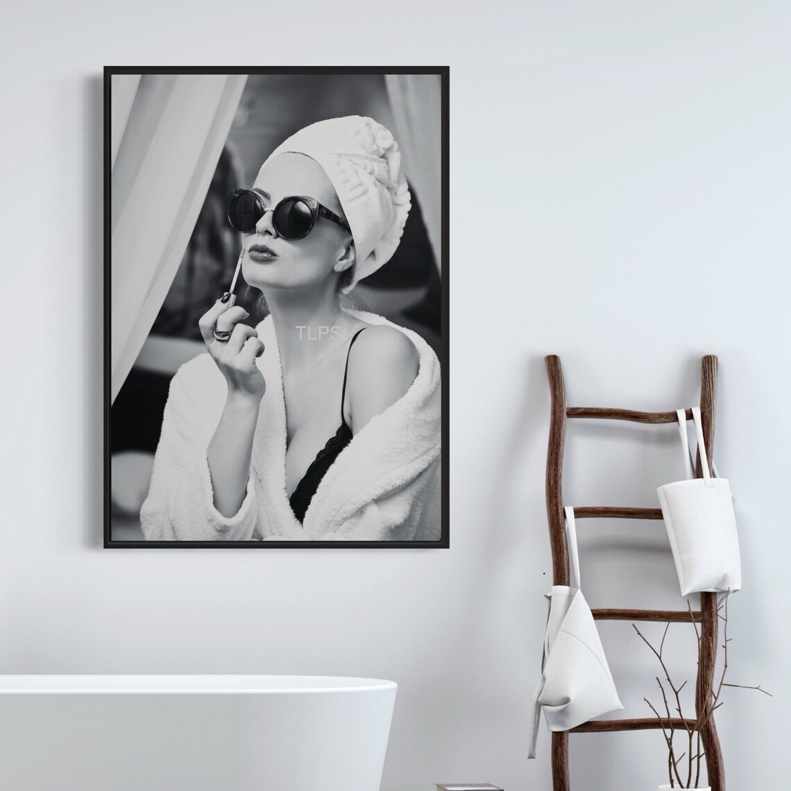 Glamorous Woman Bathrobe Sunglasses Black White Fashion Photo Poster