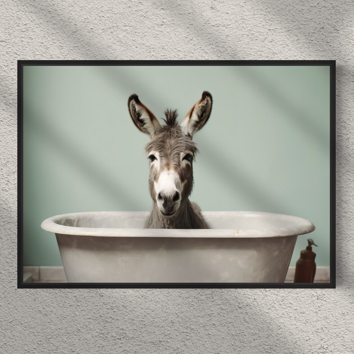 Donkey In Bathtub Mint Green Cute Animal Bathroom Photography Poster