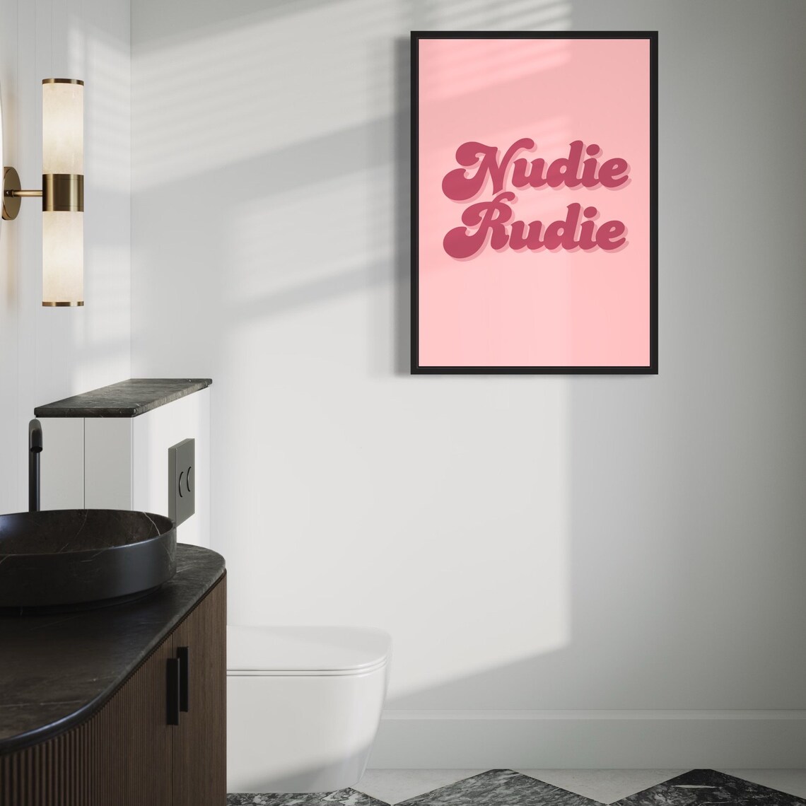 Nudie Rudie Retro Pink Groovy Lettering Funny Bathroom Wall Poster - Image 2