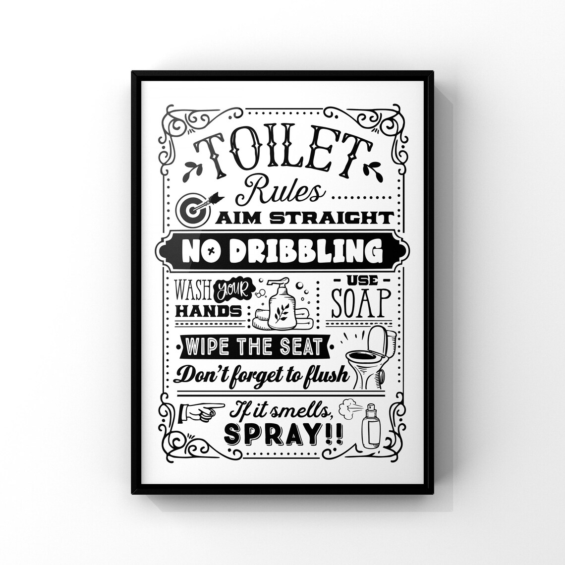 Bathroom Rules Funny Bathroom Decor Poster Print