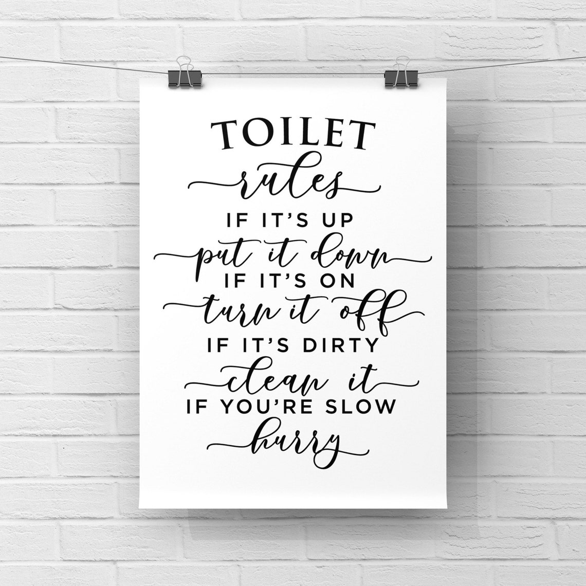 Toilet Rules If Its Up Put It Down Funny Bathroom Sign Poster - Image 2