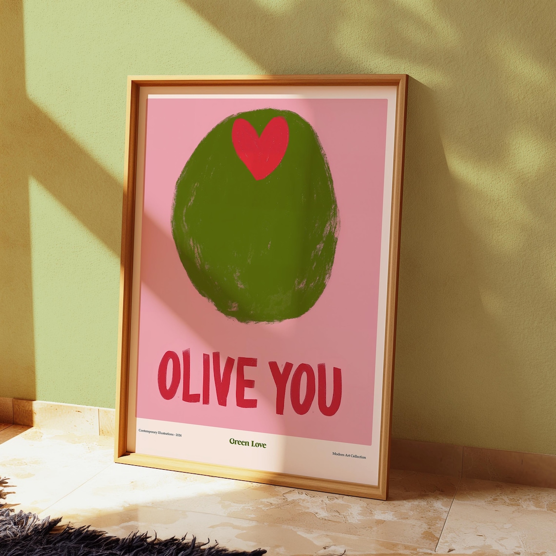 Olive You Kitchen Art Print, Fun Colorful Decor