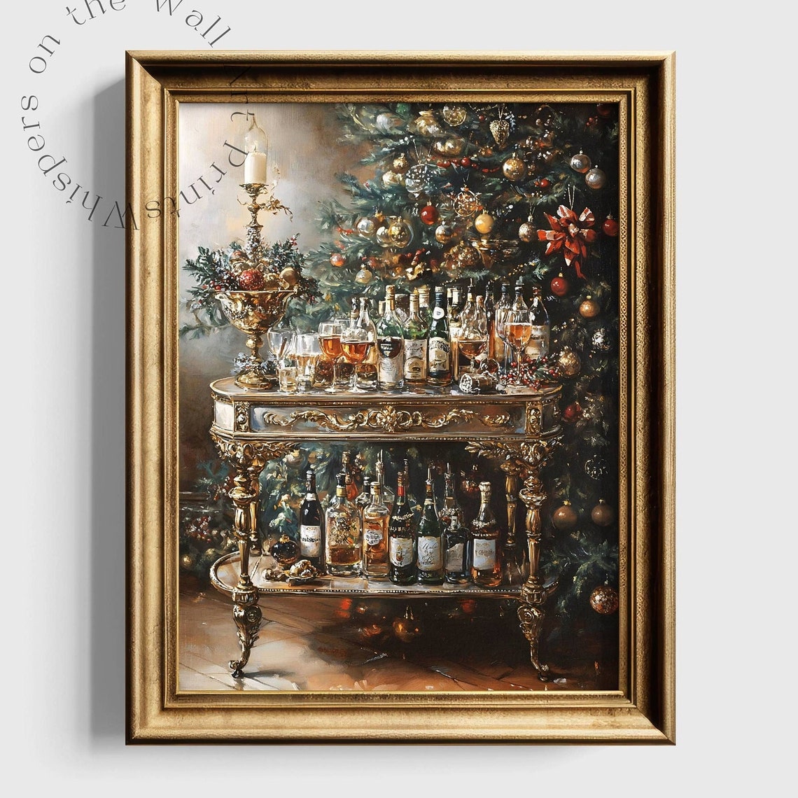 Christmas Bar Cart Wall Art Moody Xmas Oil Painting Art Bar Cart Decor Kitchen Art Print Winter Wall Art Moody Christmas Poster