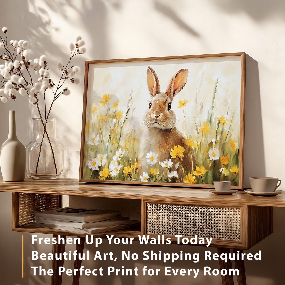 Easter Bunny Print Cute Easter Rabbit Neutral Spring Wildflower Bunny Nursery Easter Wall Art Easter Vintage Animal Rabbit Decor - Image 4