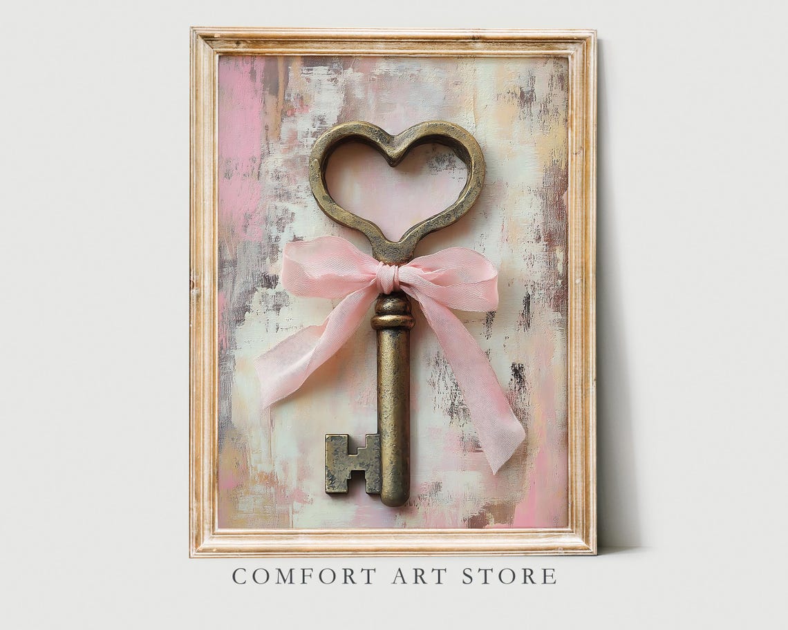 Heart Key with Pink Ribbon Bow Antique Love Valentine Poster - Image 6