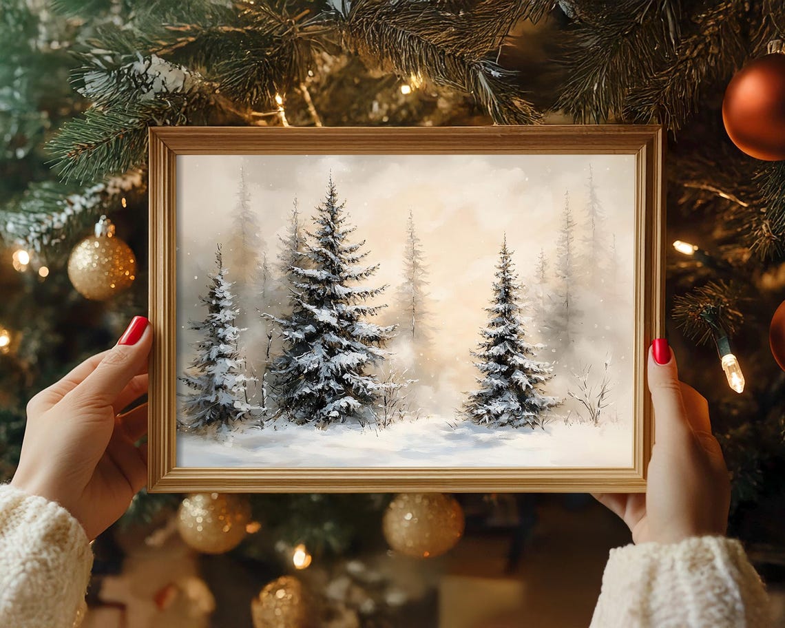 Snowy Pine Trees Standing In A Quiet Misty Winter Forest Wall Art - Image 6