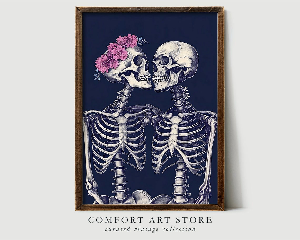 Skeleton Lovers With Pink Flower Crown Dark Gothic Romance Poster - Image 8
