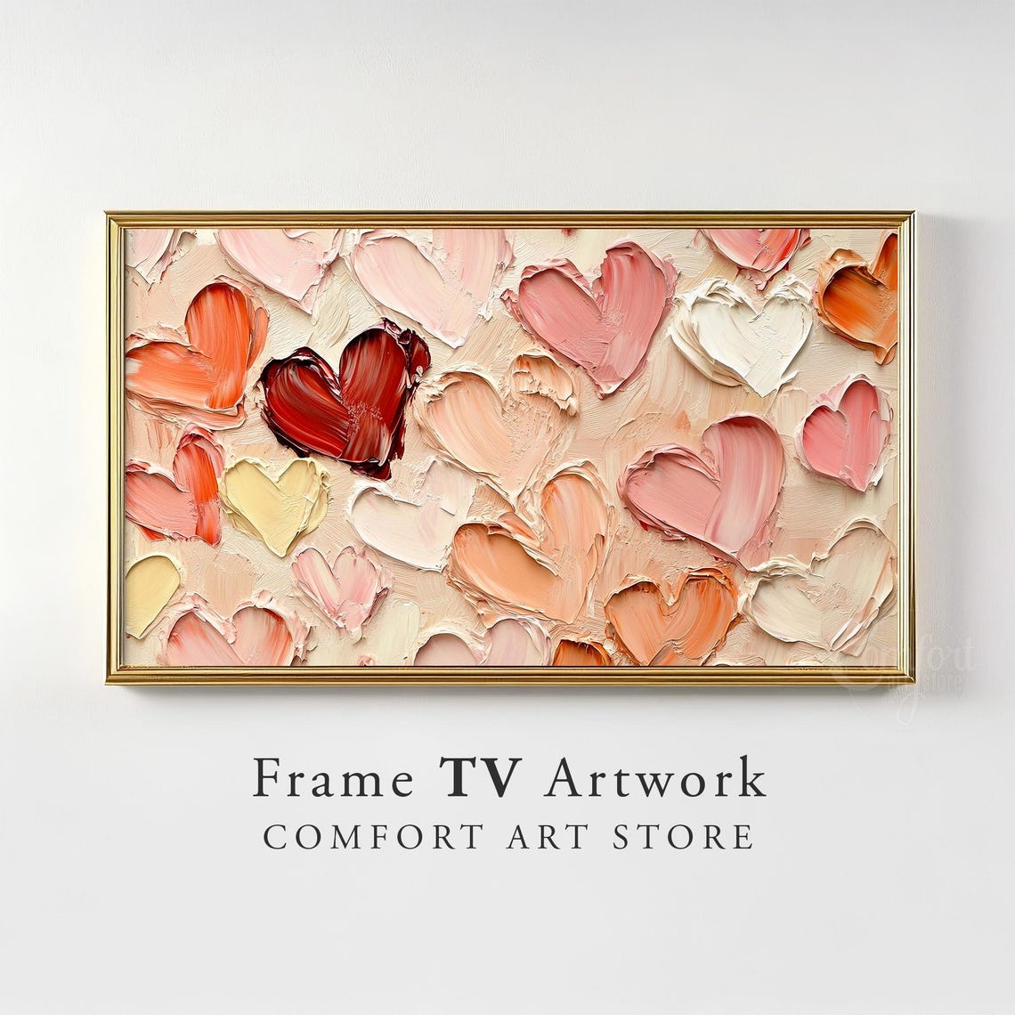 Warm Impasto Hearts Painting Frame TV Art Romantic Valentine Poster - Image 2