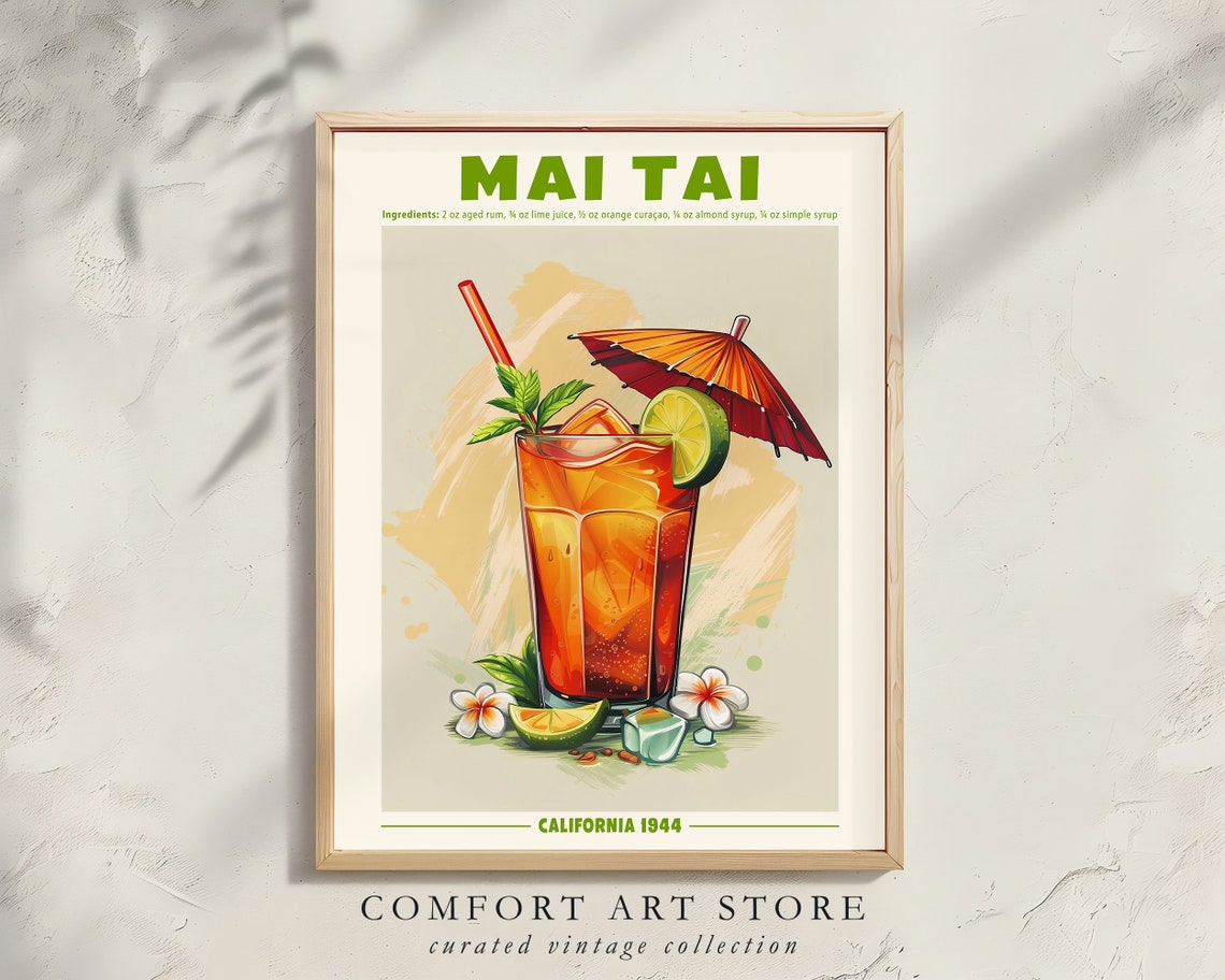 Mai Tai Classic Cocktail Recipe Retro Exhibition Tiki Bar Poster - Image 6