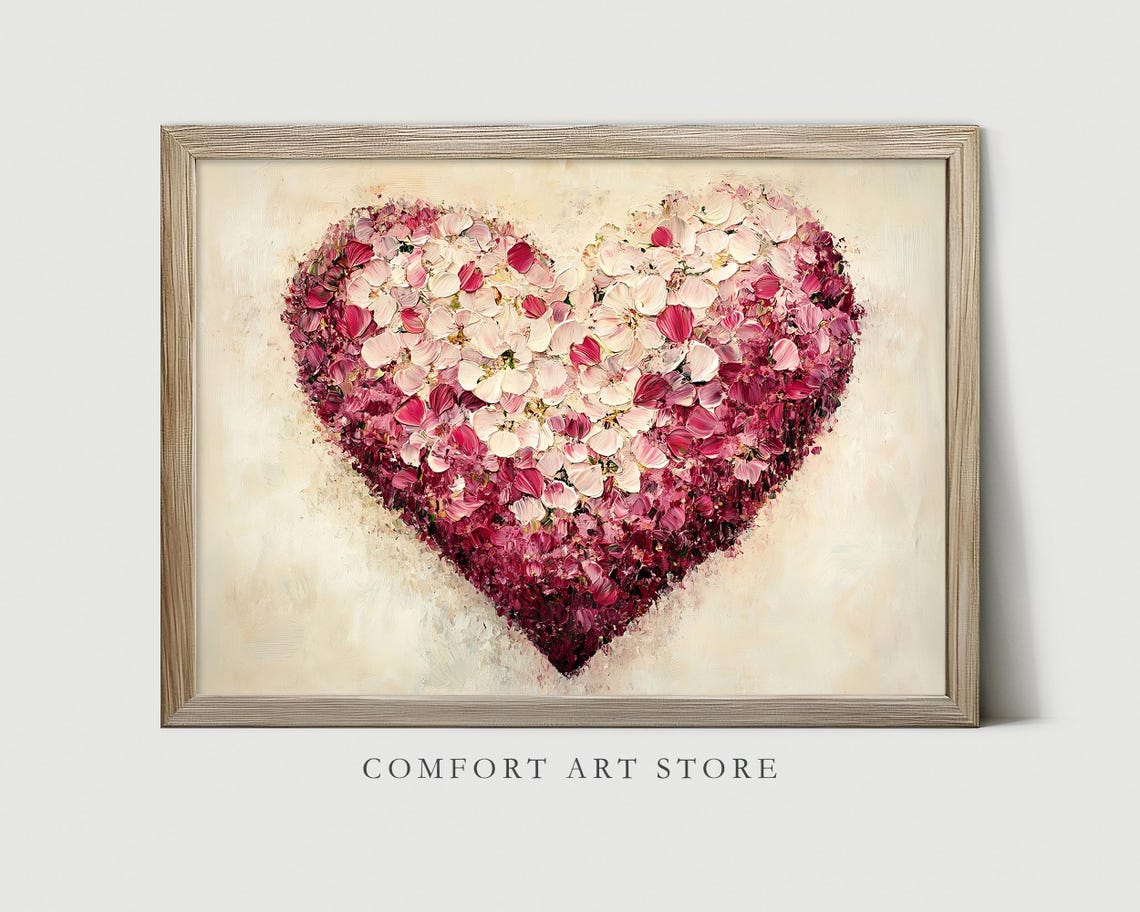 Blush Rose Petal Heart Oil Painting Romantic Valentines Decor Poster - Image 2