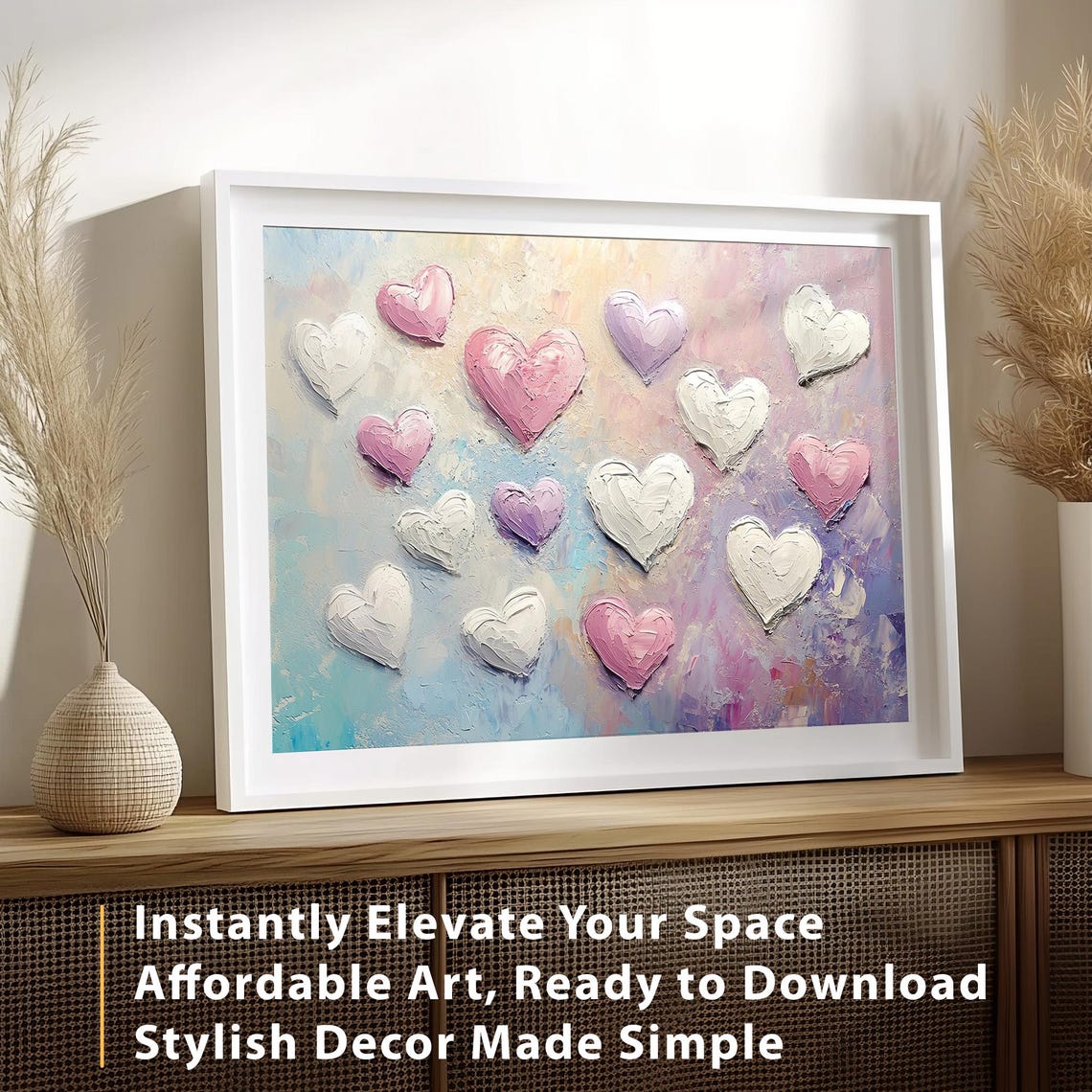 Pastel Impasto Hearts Lavender Blue Romantic Valentine Wall Poster - Image 3