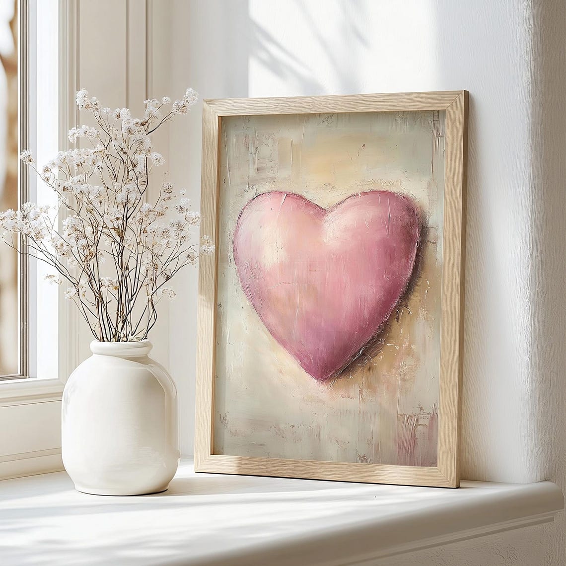 Blush Pink Heart Oil Painting Romantic Valentines Day Decor Poster - Image 2