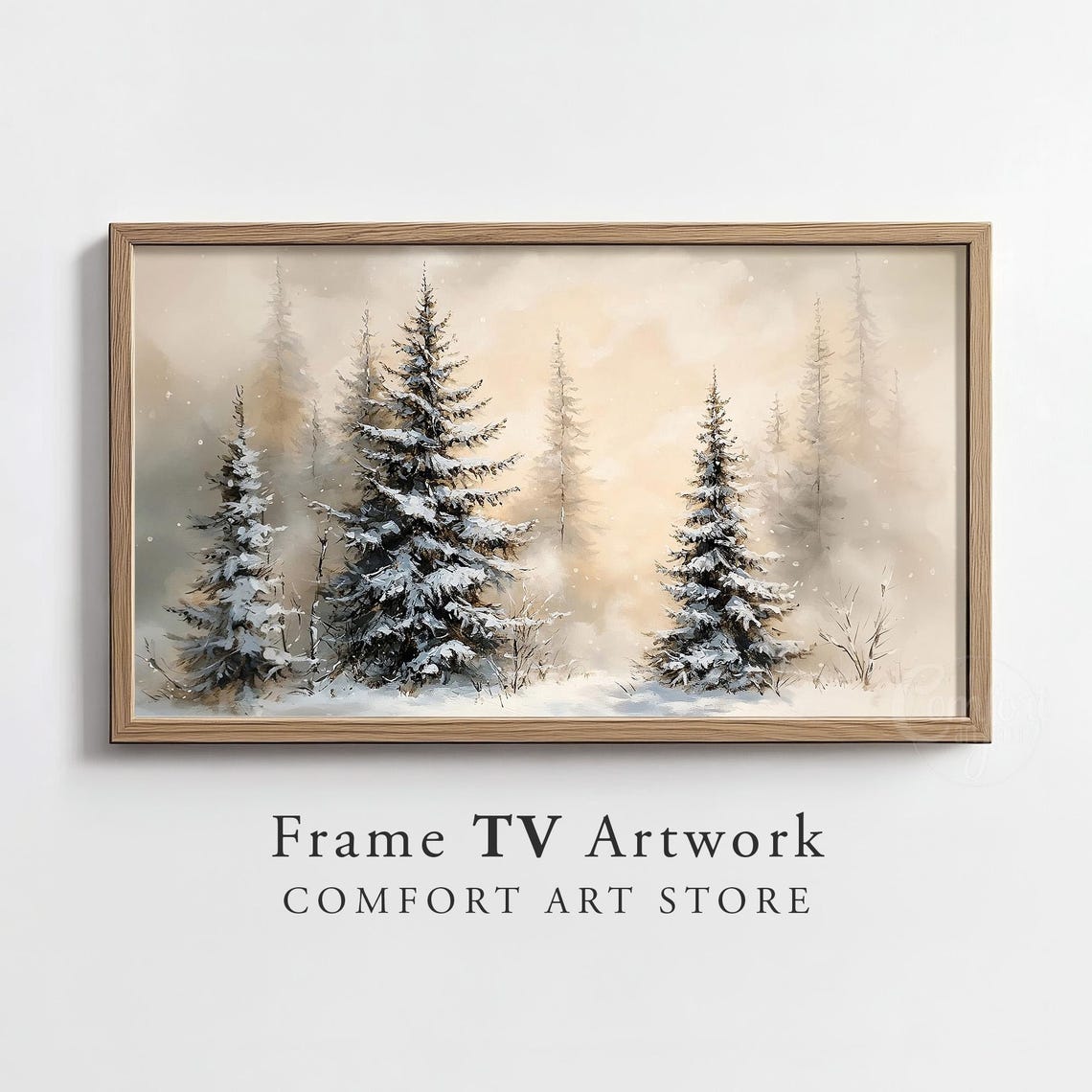 Serene Snow Covered Pine Trees In A Misty Winter Forest Wall Art