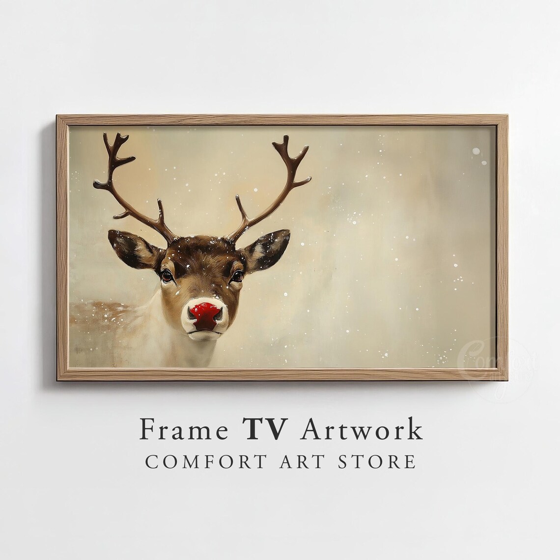 Frame Tv Art Rudolph Red Nose Reindeer Christmas Deer Vintage Christmas Antique Winter Scene Winter Seasonal Decor Painting Frame Tv