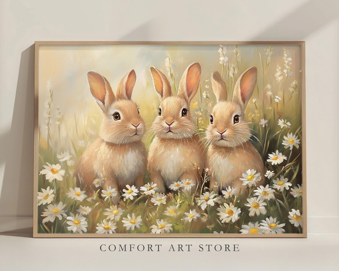 Easter Bunny Print, Cute Spring Wildflower Nursery Decor - Image 3