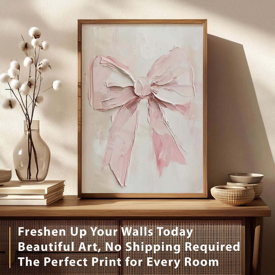 Valentine Pink Impasto Bow Painting Coquette Nursery Romantic Wall Art - Image 3