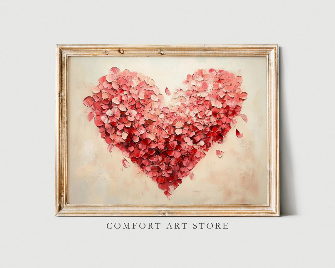 Pink Red Petal Heart Oil Painting Farmhouse Dining Decor Poster - Image 6