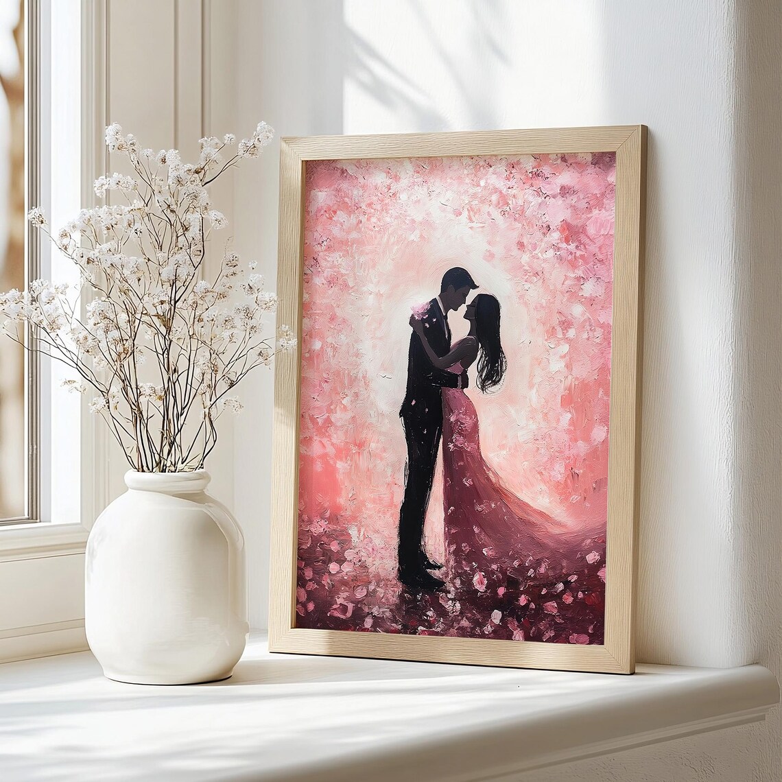 Romantic Couple in a Swirl of Pink Petals Dreamy Love Poster - Image 4
