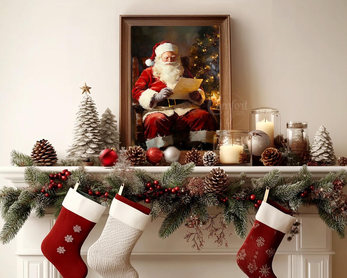 Santa Claus Reading a Christmas Letter by Candlelight Holiday Poster - Image 4
