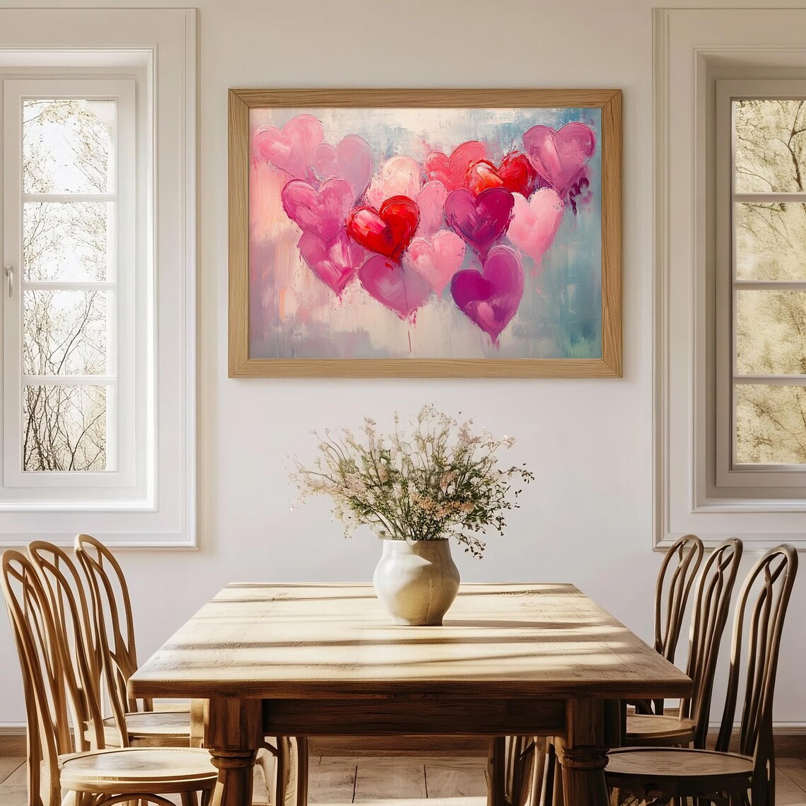 Cluster of Pink and Red Hearts Bold Impasto Valentine Art Poster - Image 2