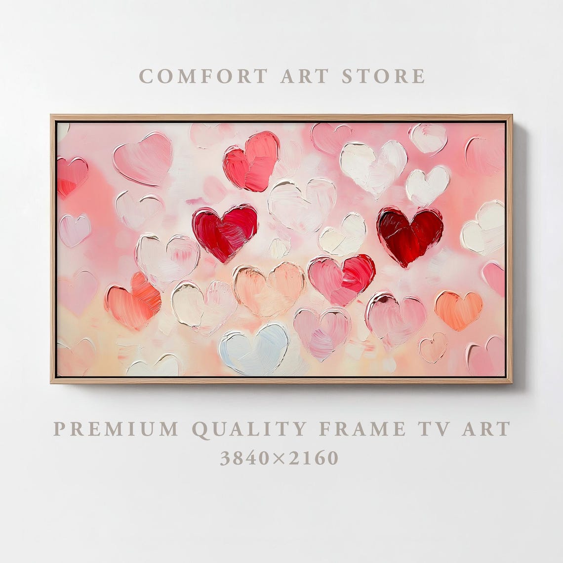 Valentines Red Pink Hearts Impasto Painting Frame TV Romantic Wall Art - Image 5