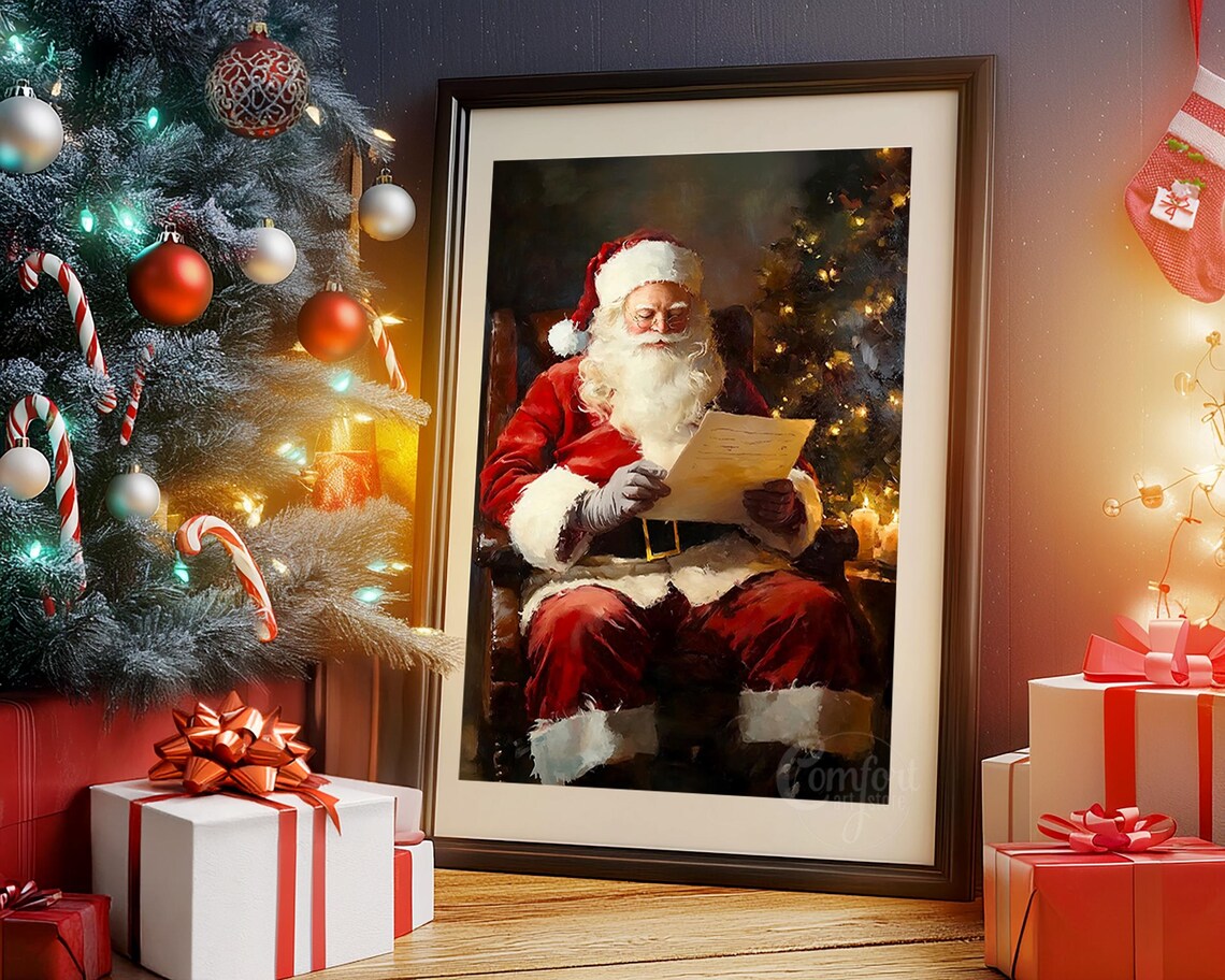 Santa Claus Reading a Christmas Letter by Candlelight Holiday Poster - Image 8
