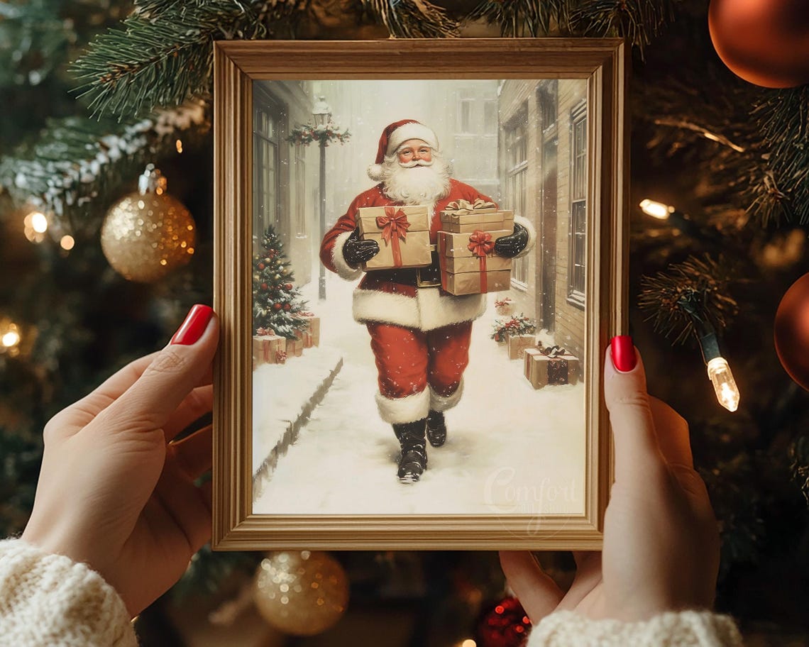 Santa Claus Print Vintage Christmas Wall Art Christmas Snowy Street Print Winter Holiday Decor Antique Christmas Gift Neutral Santa Wall Art - Image 7