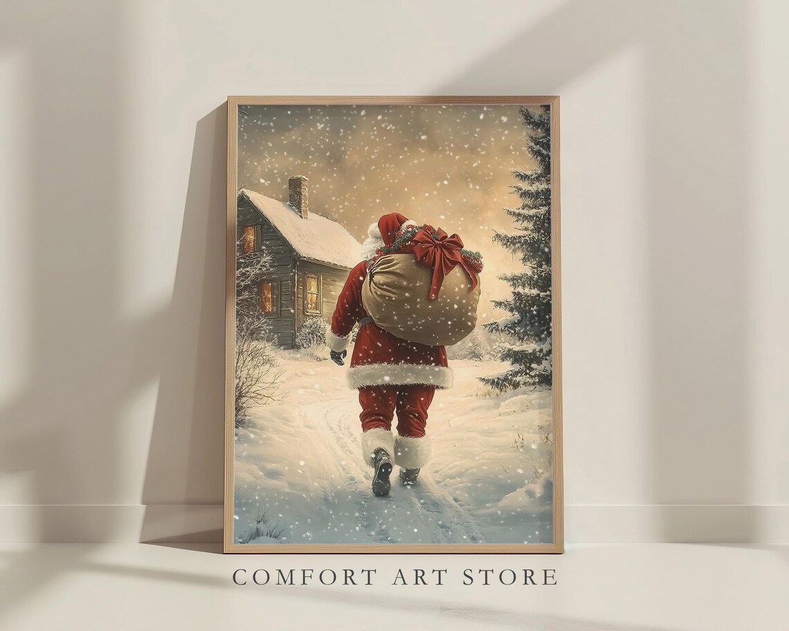 Santa Claus Print Vintage Christmas Wall Art Antique Santa Painting Winter Landscape Holiday Decor Christmas Gift Santa Wall Art - Image 7