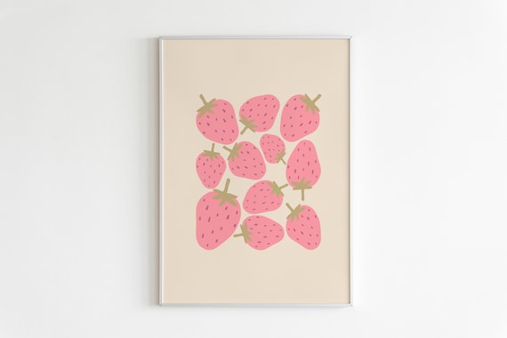 Strawberry Dreams Print Strawberry Wall Art Cute Strawberry Print Fruit Print Strawberry Poster Minimal Print