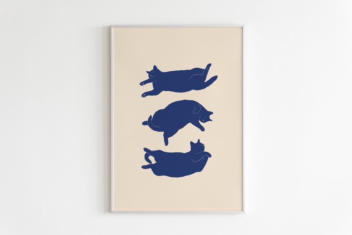 Lazy Cat Illustrated Art Print, Minimal Abstract - Image 3
