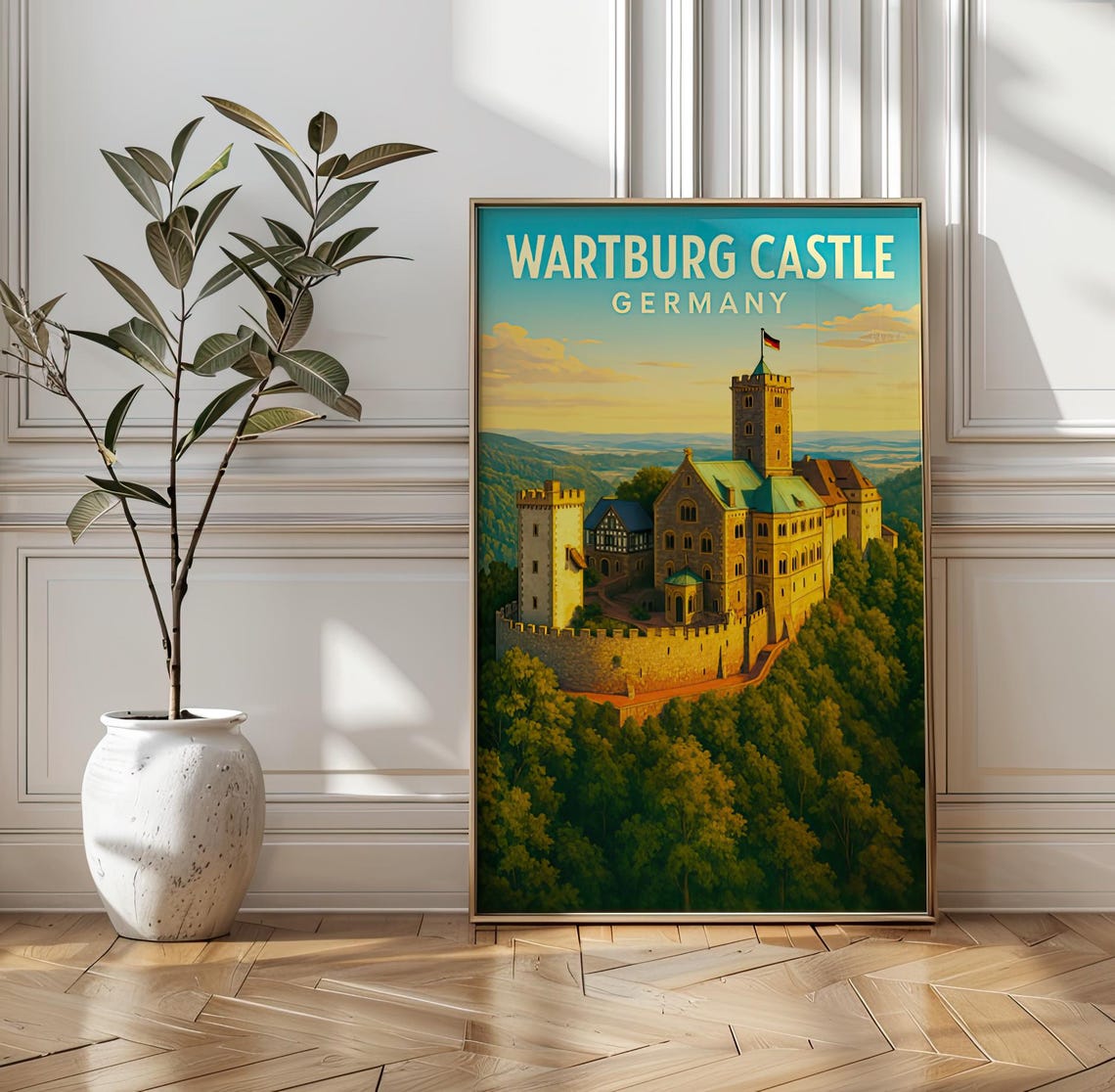Wartburg Castle Germany Forest Hill Retro Vintage Travel Poster Art