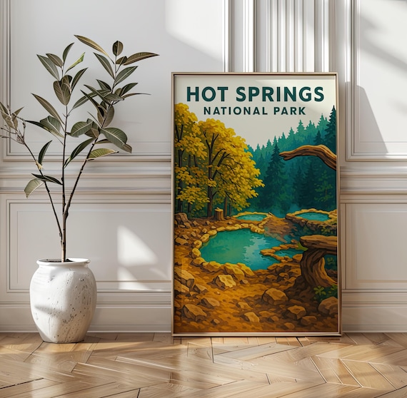 Hot Springs National Park Travel Poster with Emerald Pools and Forest Art