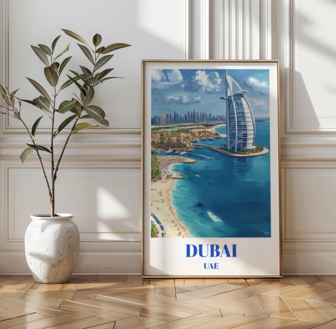 Dubai UAE Travel Poster Burj Al Arab Beach Cityscape Palm Island