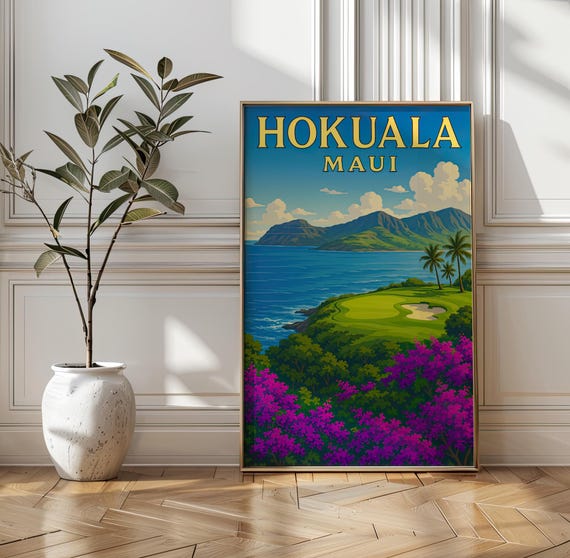 Hokuala Maui Golf Course Poster Tropical Hawaiian Landscape Art Print