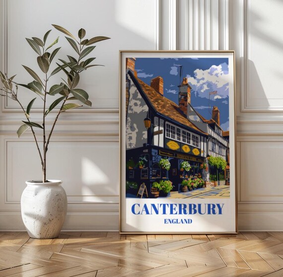 Canterbury England Travel Poster Vintagestyle Pub Art