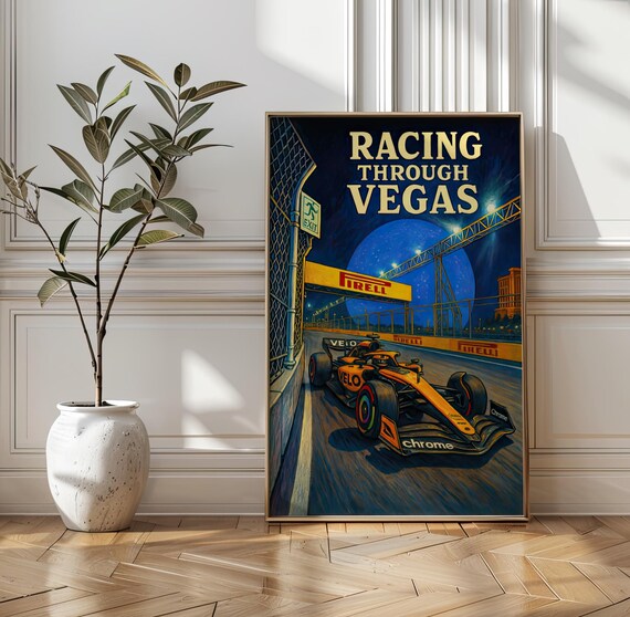 Racing Through Vegas McLaren F1 Night Street Circuit Neon Art Poster