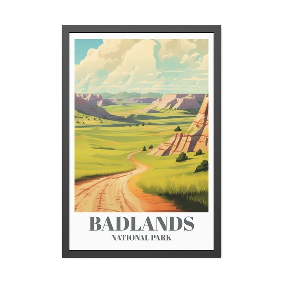 Badlands National Park Desert Road Vintage Travel Landscape Illustration Poster