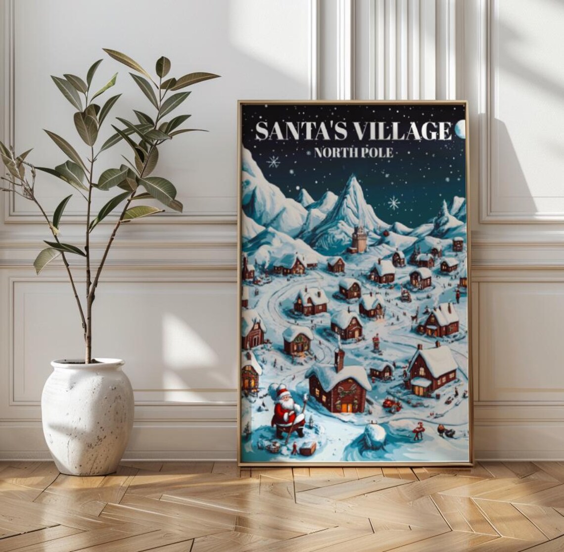 Santas Village North Pole Vintage Christmas Travel Poster Santa