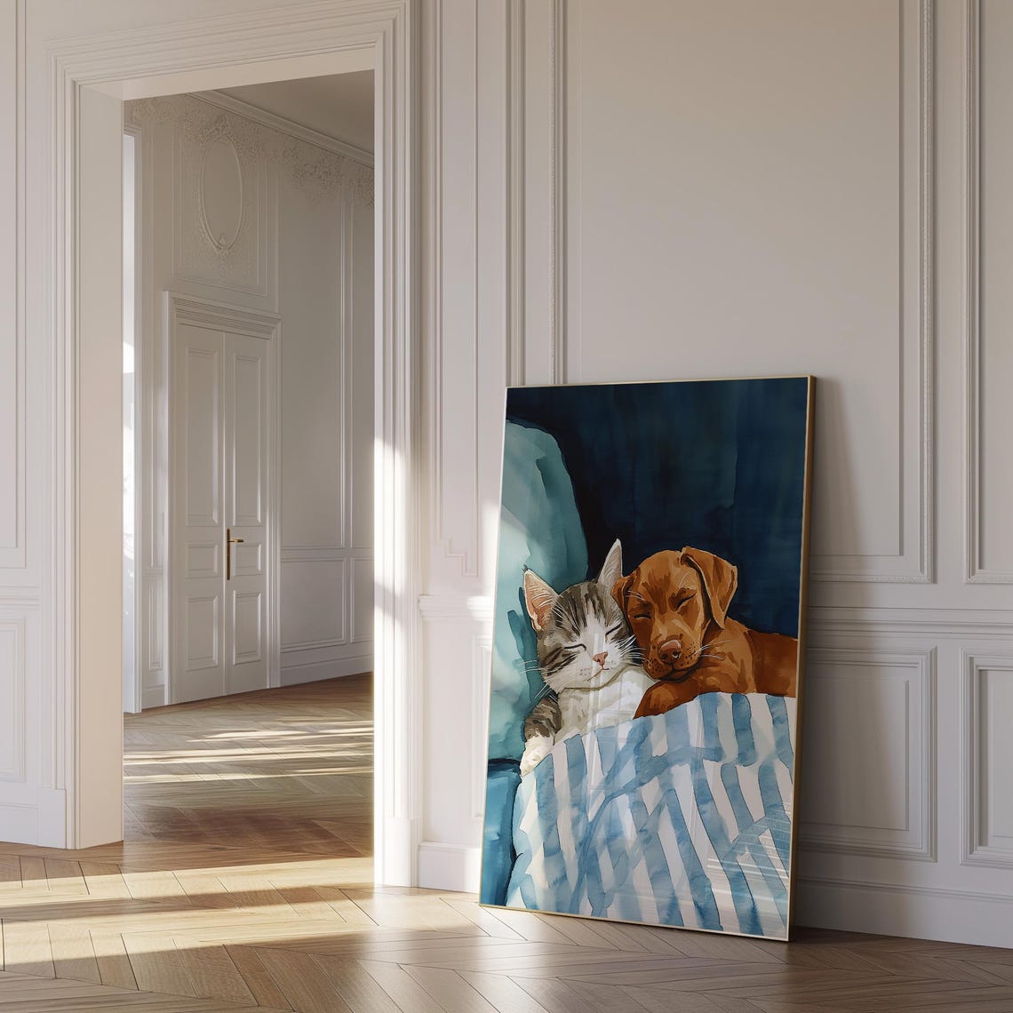 Sweet Sleeping Cat and Dog Cuddling Cute Animal Nursery Poster - Image 3