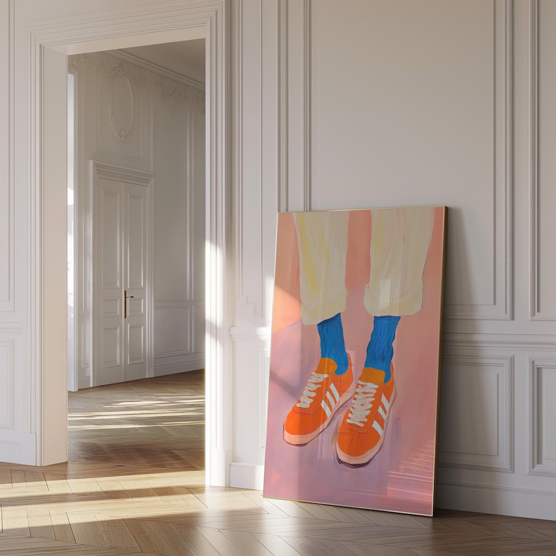 Retro Orange Sneakers With Stripes 70s Fashion Illustration Poster - Image 3