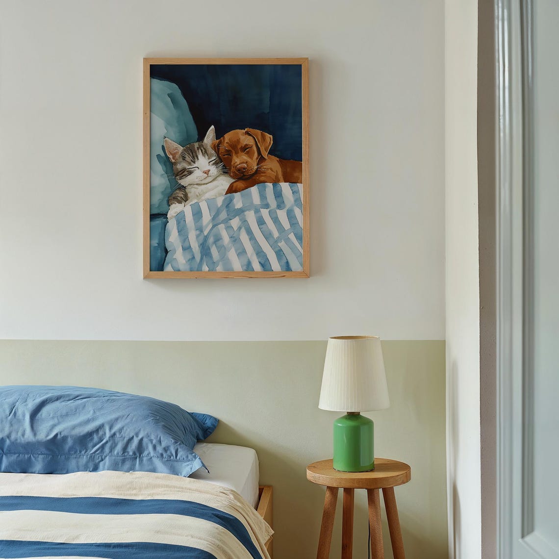 Sweet Sleeping Cat and Dog Cuddling Cute Animal Nursery Poster - Image 2