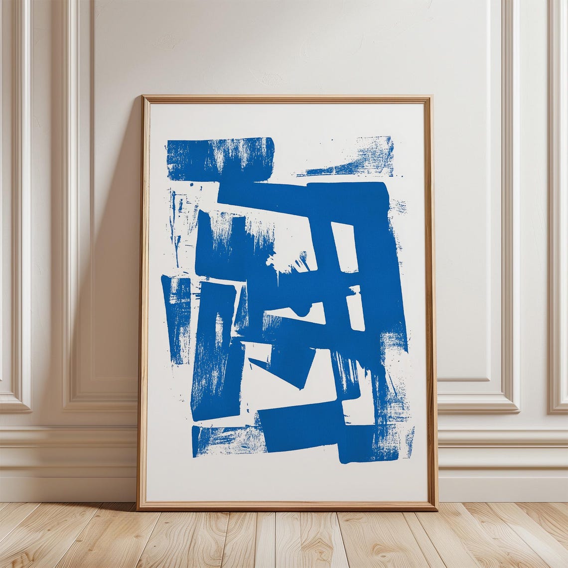 Bold Cobalt Blue Brushstroke Abstract Expressionist Art Poster