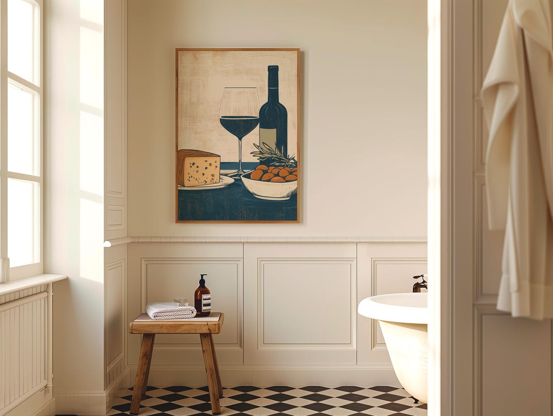 Vintage Wine and Cheese Still Life with Olives Kitchen Poster - Image 4
