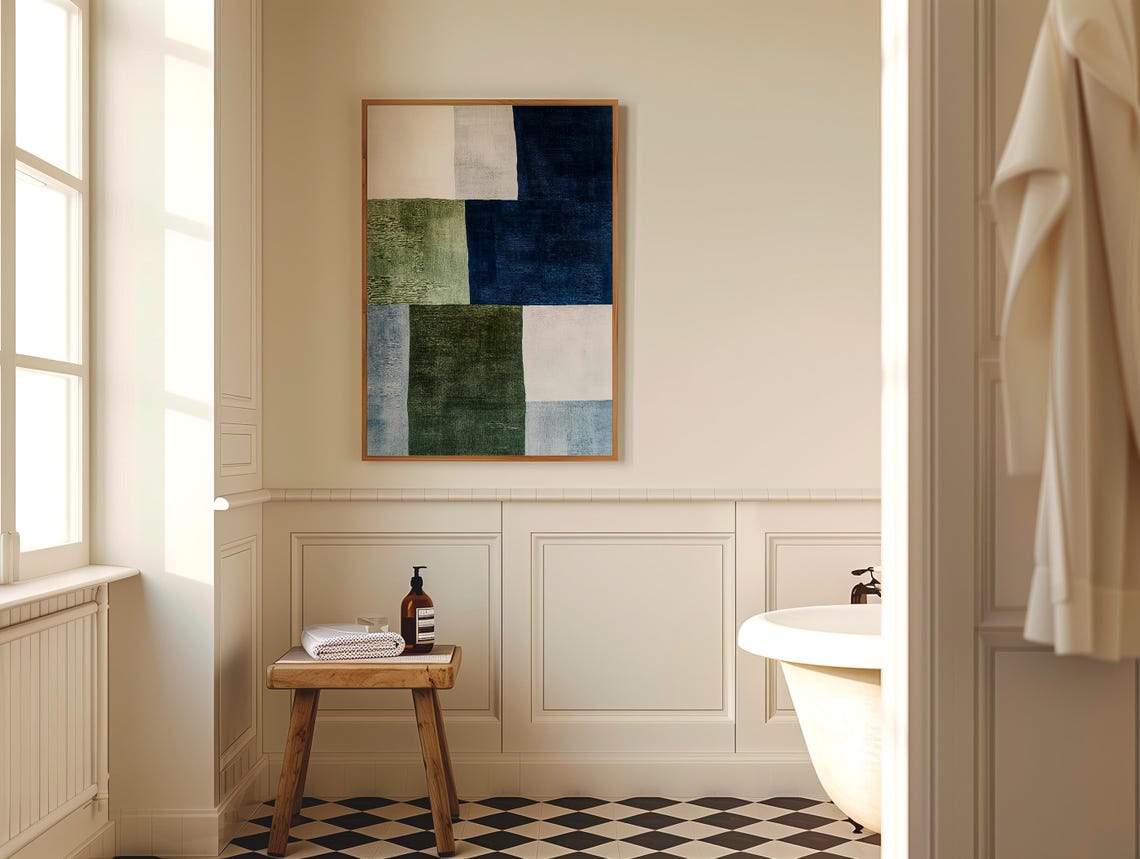 Green Blue Beige Geometric Minimalist Modern Art Wall Poster - Image 2
